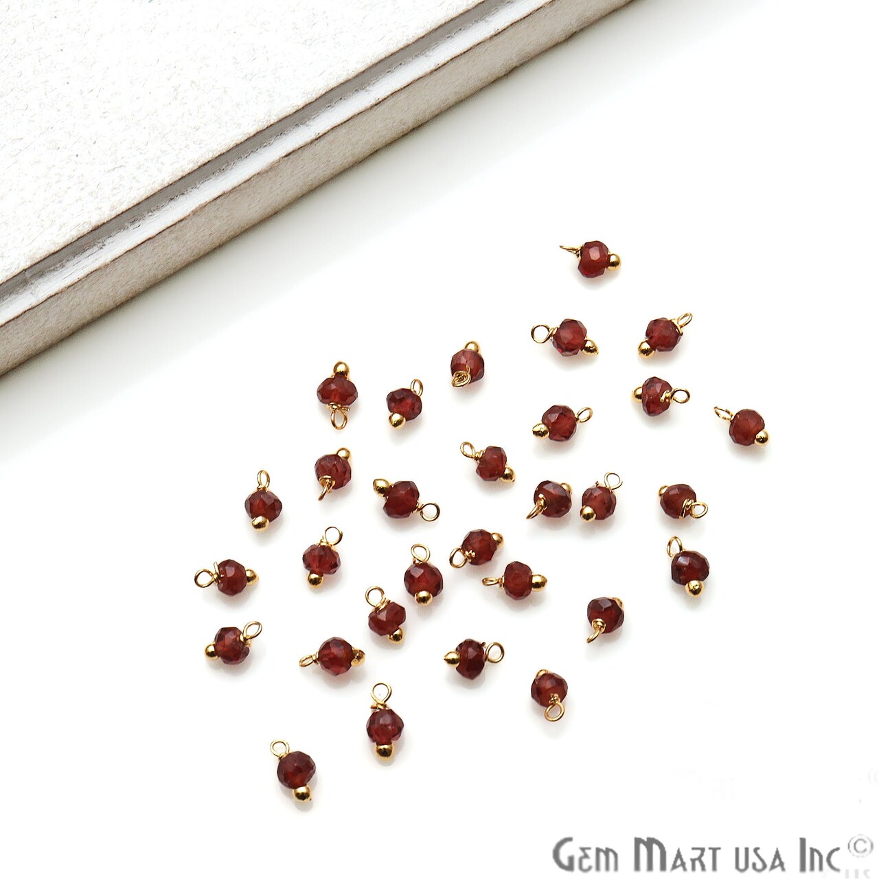 Raw Gemstone Charms, Round 6x4mm Natural Connector, Gold Plated Wire Wrapped, DIY Jewelry, 10pc Lot, GemMartUSA (50150)